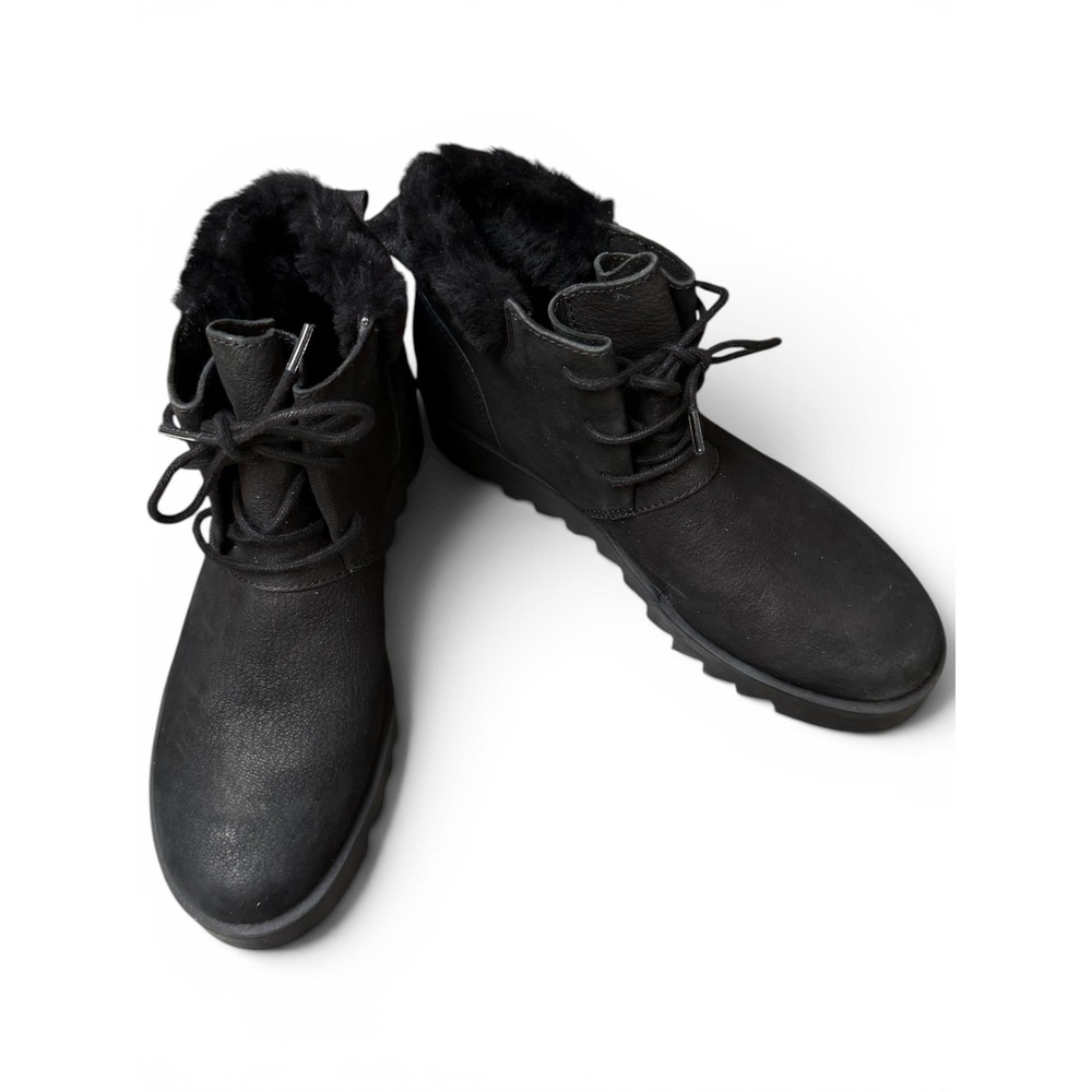 Eileen Fisher Boots Womens 7 Black Shearling Trim Leather Platform Lug New!